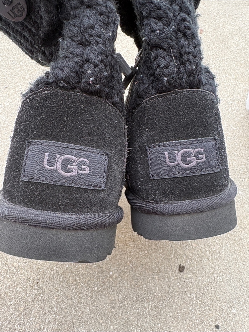UGG Kids Black Knit Suede Ankle Booties with Logo Patch